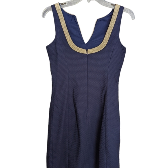 Lilly Pulitzer Janice Navy Blue and Gold Shift Dress - Picture 3 of 9